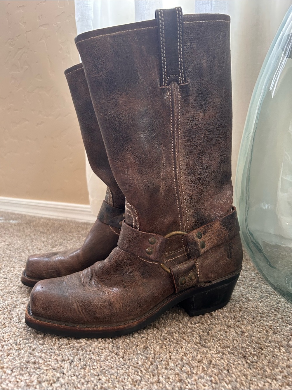 Frye Black/Brown Leather Harness Boots - Women's Classic Western Style